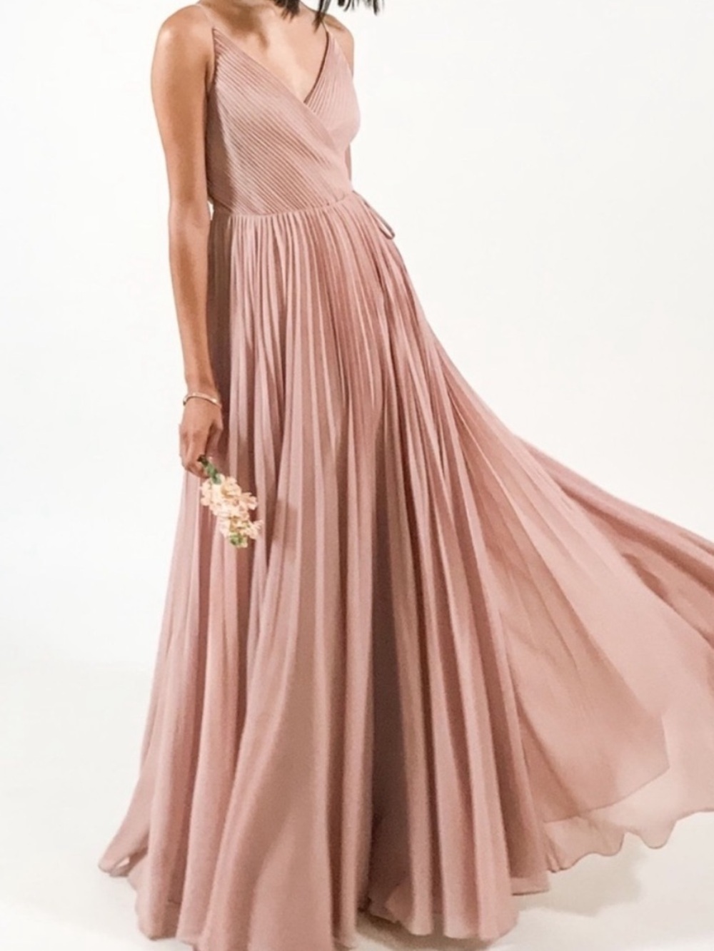 Jenny Yoo Collection Blush Pink Kimi Pleated Chiffon Maxi Wrap Dress Size 10